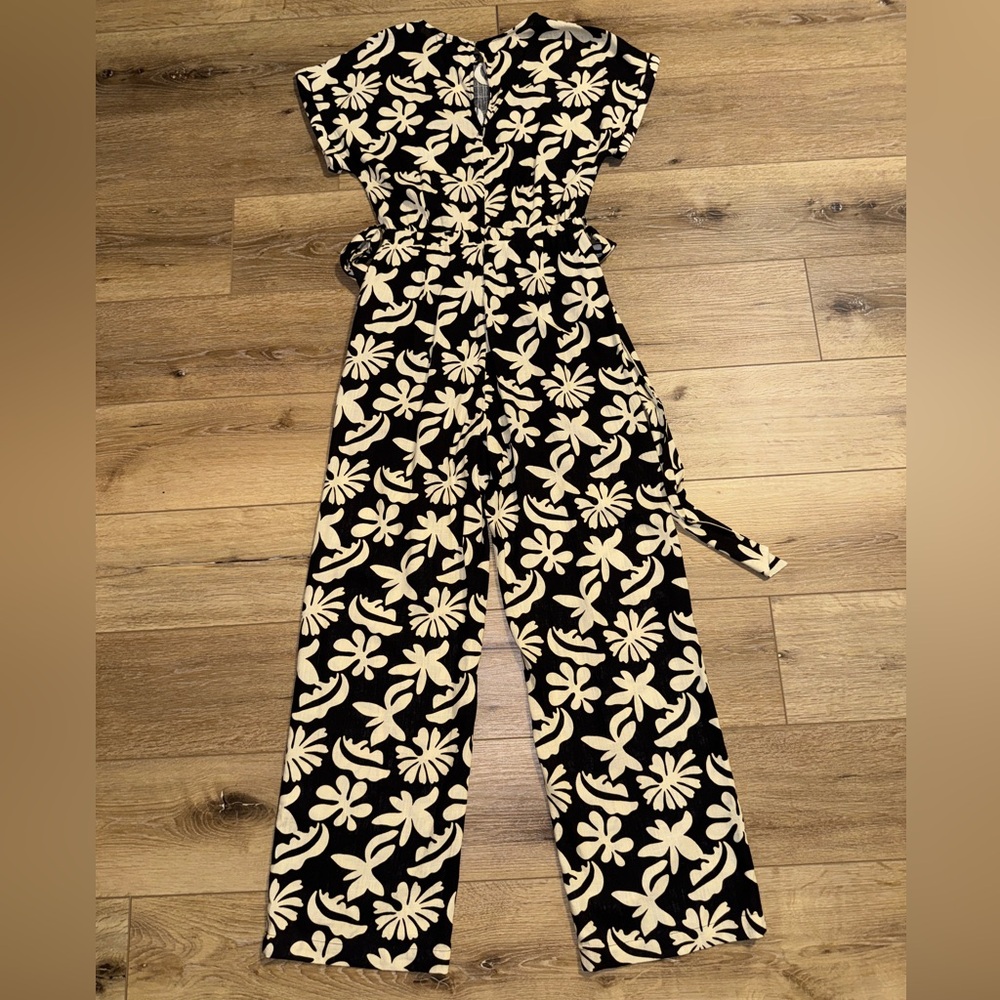 Lost + Wander Black and Cream Floral Jumpsuit